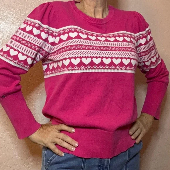 Vintage Tommy Hilfiger Heart Sweater Crew Neck Pink Sz Large - Picture 1 of 10